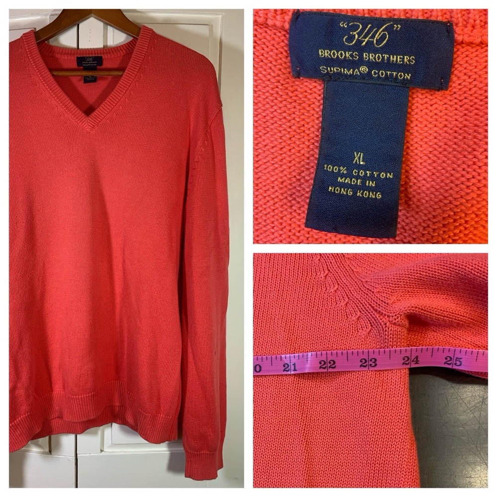 Brooks Brothers Sweater Men XL Coral V Neck Supima Cotton Preppy Tennis Golf VTG